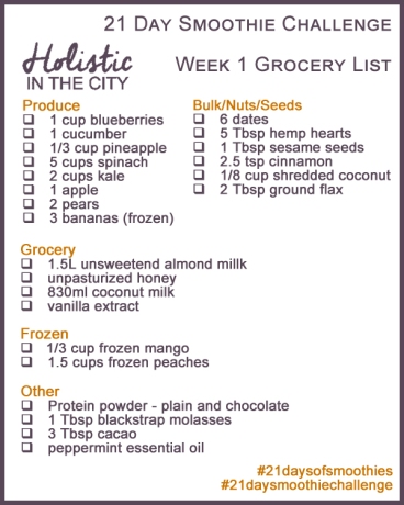 21 Day Smoothie Challenge Week 1 Grocery List